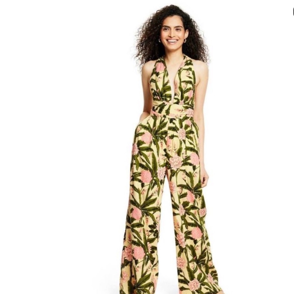 Agua Bendita X Target Peony Botanical Tropical Halter Jumpsuit in Yellow size S